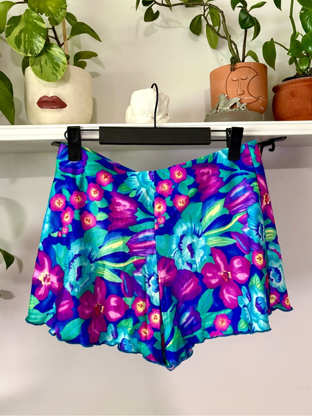 Floral Satin Women’s Swim Shorts - Vibrant Purple & Teal